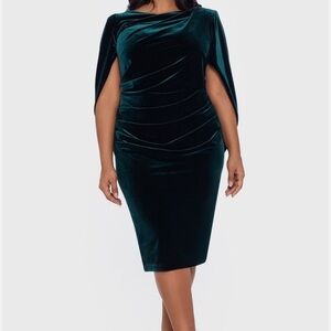 Betty & Adam Elegant Velvet Hunter Green Capelet Dress size 14W great condition